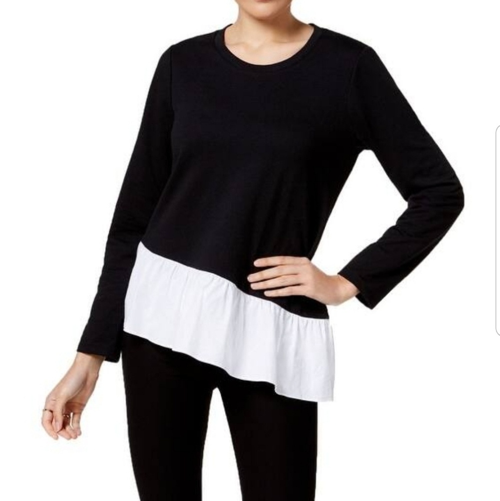 John Paul Richard Black Ruffle Hem Knit top - Picture 1 of 2